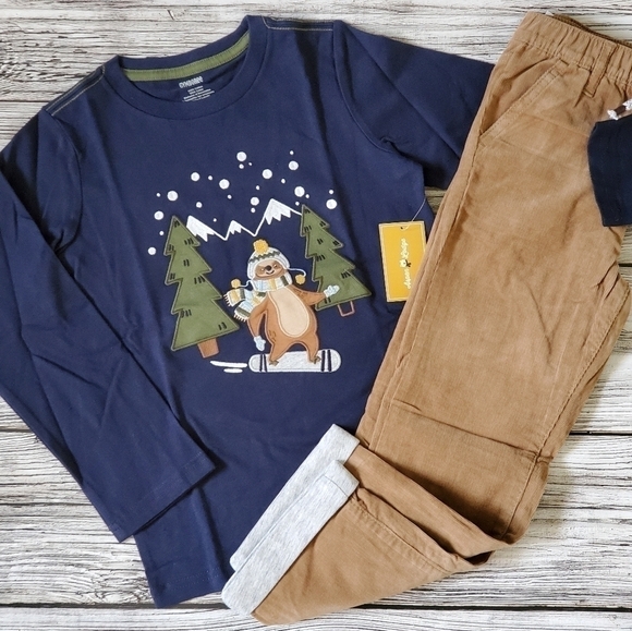 Gymboree Boys Holiday Winter Set Skiing Sloth and Matching Pants Aspen Lodge - Picture 4 of 14